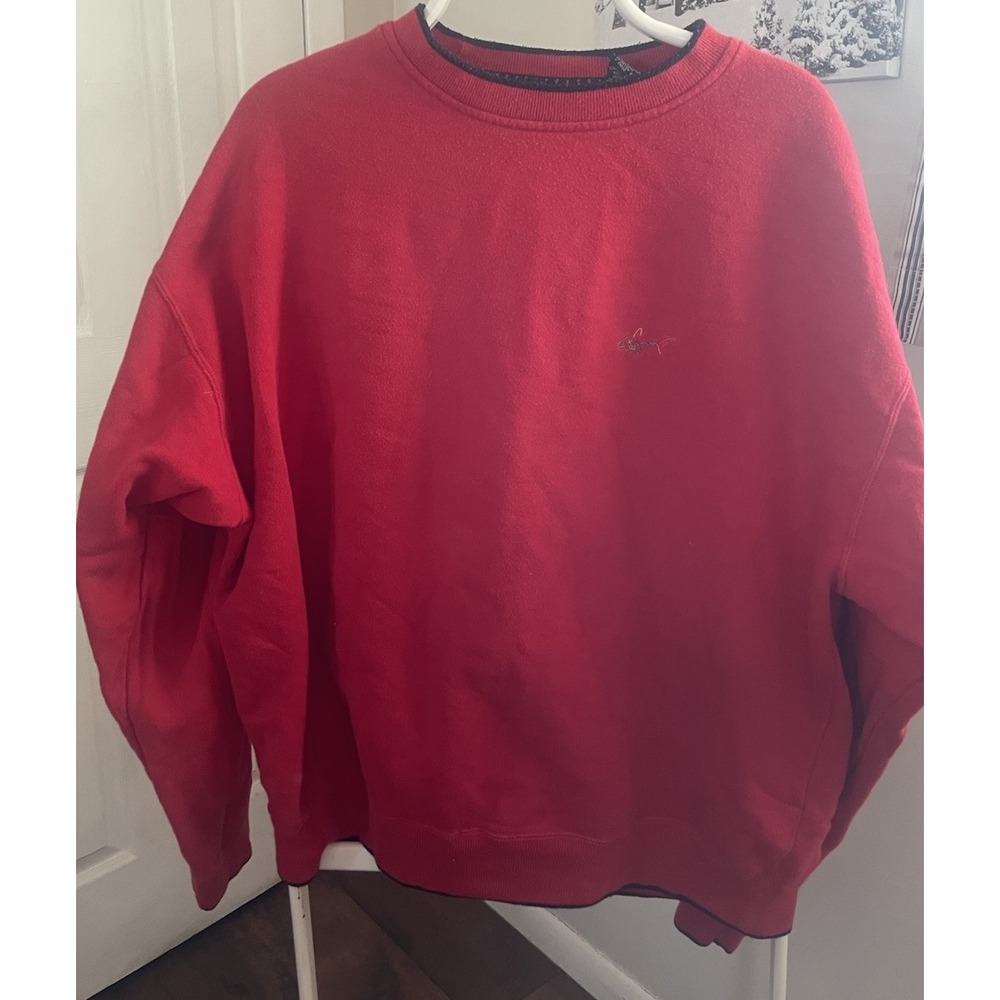 Greg Norman Sweater Mens Red Large Shark Embroidered Pullover Golf 90s